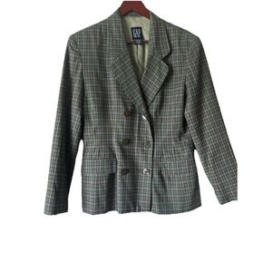 Vintage GAP Double Breasted Plaid Blazer 100% Cotton Women's Size 10 Green